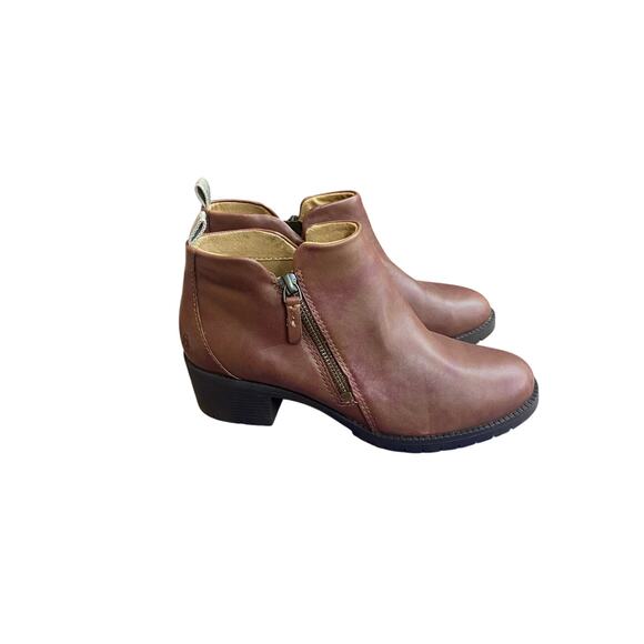 Hush Puppies Hadley Women's Bootie Shoes 6.5 Brown Cognac Side Zip Leather Boots - Picture 2 of 9